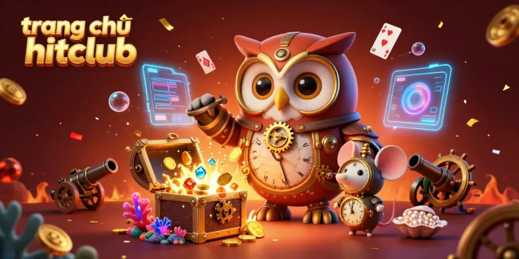 Experience the excitement of trang chủ hitclub with a vibrant casino scene featuring a time-traveling owl.