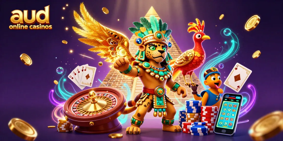 Experience exciting action at aud online casinos, featuring vibrant characters, colorful game elements, and dazzling effects.