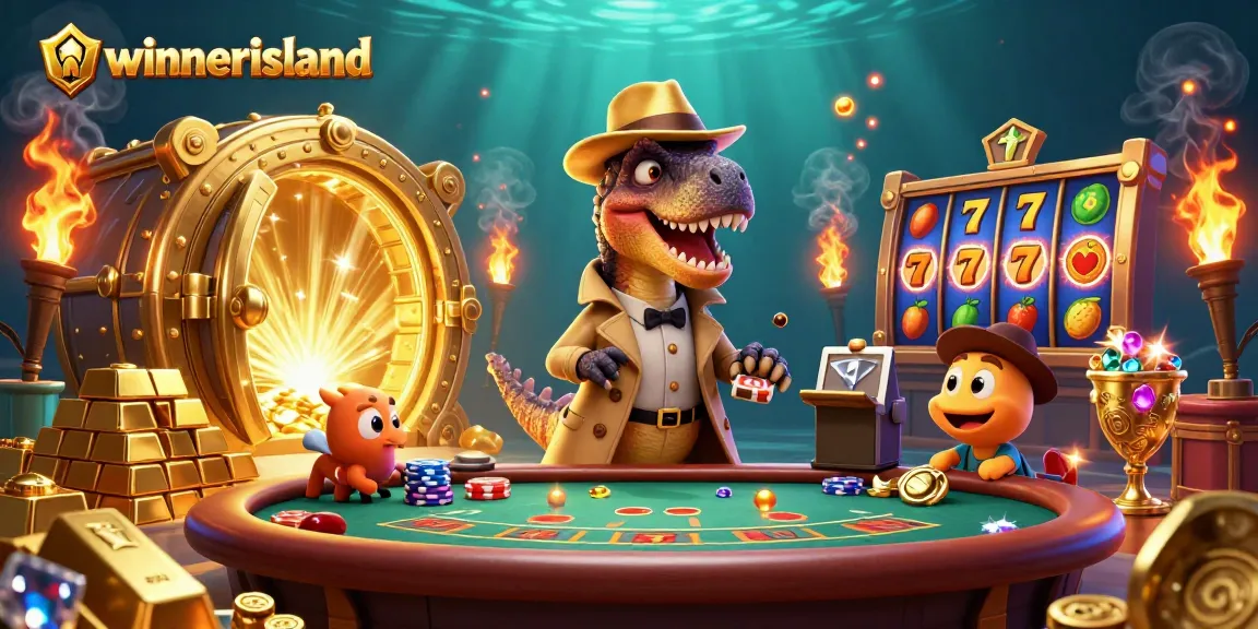 Experience thrilling gaming at winnerisland with cartoon characters in a vibrant casino scene.