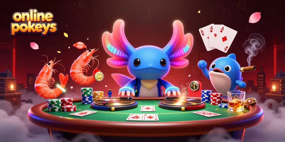 Experience the thrill of online pokies in action with an axolotl DJ, shrimp dancers, and vibrant casino elements.
